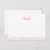 Pink Pet Paw Prints Custom Monogram Cute Lined Notitiekaartje (Voorkant / Achterkant)