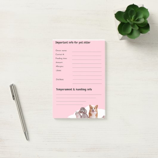 Pink Pet Sitter Intake Notitieblok Post-it® Notes (Kantoor)