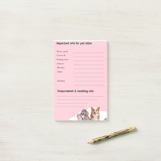 Pink Pet Sitter Intake Notitieblok Post-it® Notes (Op bureau)