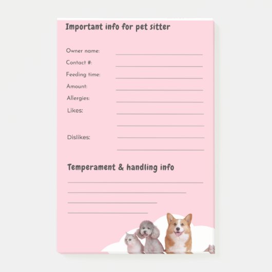 Pink Pet Sitter Intake Notitieblok Post-it® Notes (Voorkant)