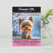 PINK pet YORKIE kerstfeest uitnodiging (Staand voorkant)