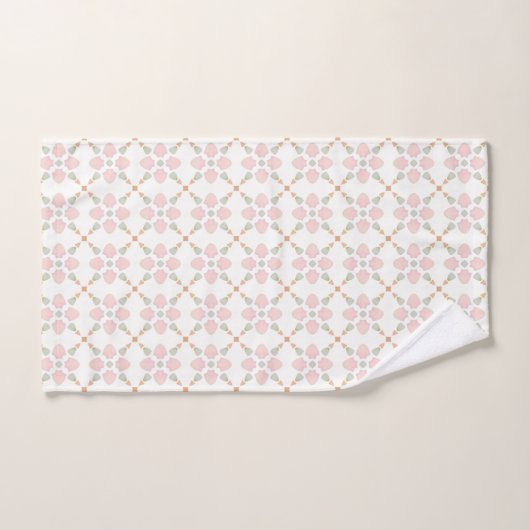Pink petal and pastel triangle tile pattern on whi bad handdoek (Handdoek)