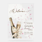 Pink Petal Bubbly Brunch Vrijgezellenfeest Welkom Acryl Bord (Voorkant)