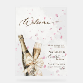 Pink Petal Bubbly Brunch Vrijgezellenfeest Welkom Acryl Bord