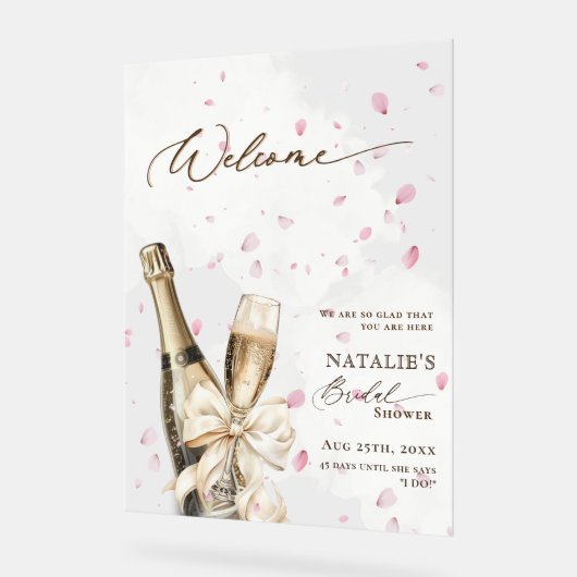 Pink Petal Bubbly Brunch Vrijgezellenfeest Welkom Acryl Bord (Hoek)