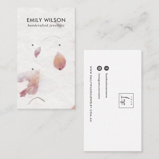 PINK PETAL HANDMADE PAPIER 2 STUD EARRING DISPLAY VISITEKAARTJE (Voorkant / Achterkant)