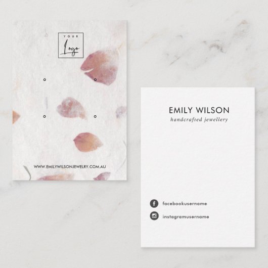 PINK PETAL HANDMADE PAPIER 2 STUD EARRING DISPLAY VISITEKAARTJE (Voorkant / Achterkant)