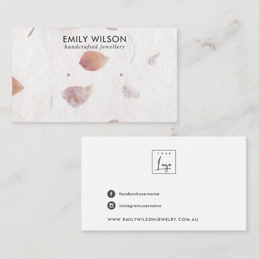 PINK PETAL HANDMADE PAPIER STUD EARRING DISPLAY VISITEKAARTJE (Voorkant / Achterkant)