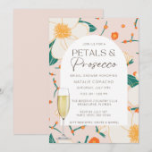 Pink Petals en Prosecco Vrijgezellenfeest Party Kaart (Voorkant / Achterkant)