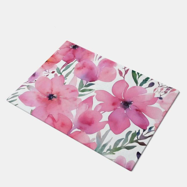Pink Petals | Watercolor Floral Painted Flowers Deurmat (Schuin)