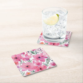 Pink Petals | Watercolor Floral Painted Flowers Kartonnen Onderzetters