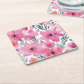 Pink Petals | Watercolor Floral Painted Flowers Kartonnen Onderzetters (Schuin)