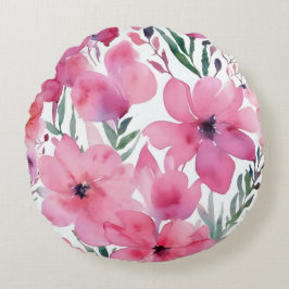 Pink Petals | Watercolor Floral Painted Flowers Rond Kussen