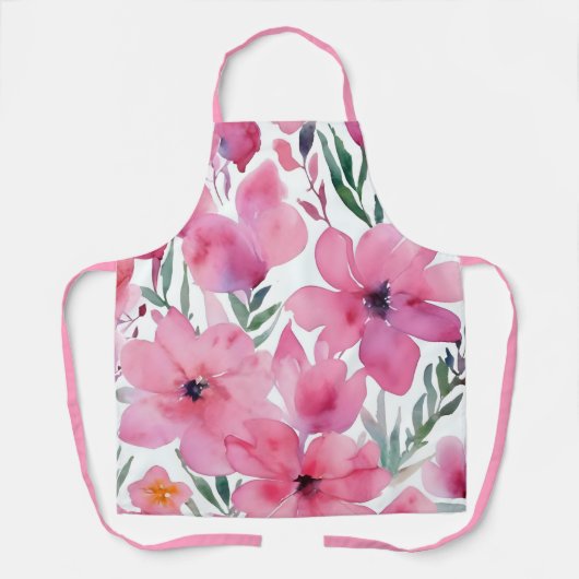 Pink Petals | Watercolor Floral Painted Flowers Schort (Voorkant)