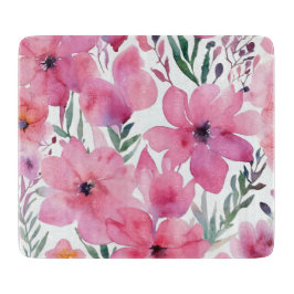 Pink Petals | Watercolor Floral Painted Flowers Snijplank