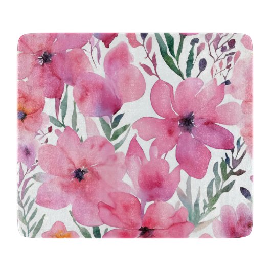 Pink Petals | Watercolor Floral Painted Flowers Snijplank (Voorkant)