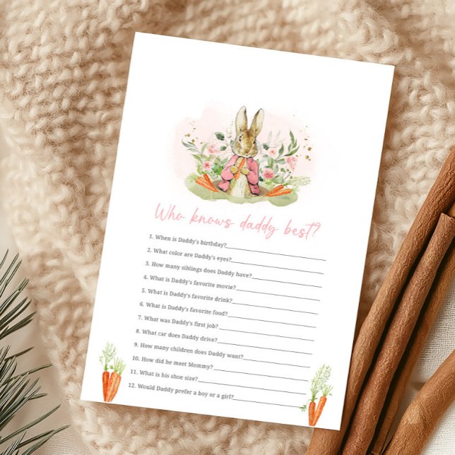 Pink Peter Rabbit Baby Shower Who knows Daddy Game (Creator heeft geüpload)