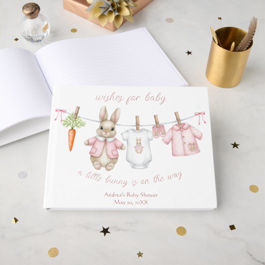 Pink Peter the Rabbit Clothesline Baby Shower   Gastenboek (Voorkant open)