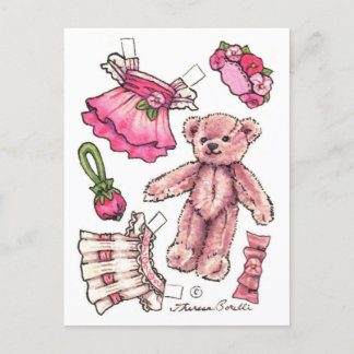 Pink Petunia Teddy Bear Paper Briefkaart