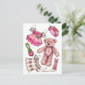 Pink Petunia Teddy Bear Paper Briefkaart (Staand voorkant)
