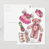 Pink Petunia Teddy Bear Paper Briefkaart (Voorkant / Achterkant)
