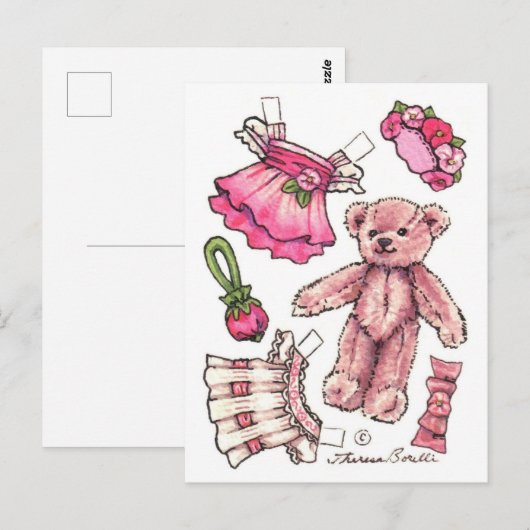 Pink Petunia Teddy Bear Paper Briefkaart (Voorkant / Achterkant)