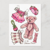 Pink Petunia Teddy Bear Paper Briefkaart (Voorkant)