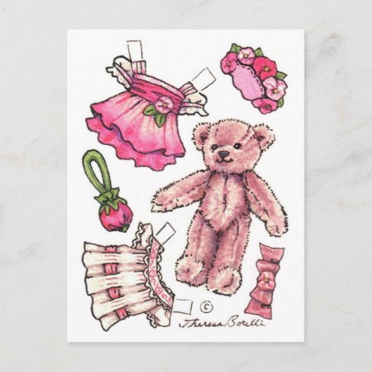 Pink Petunia Teddy Bear Paper Briefkaart (Voorkant)