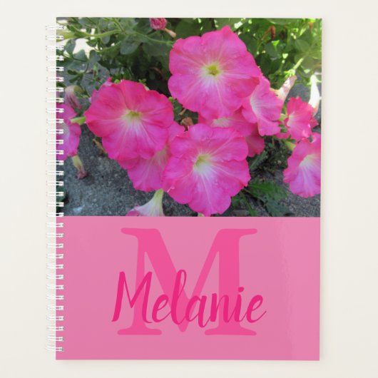 Pink Petunias Foto Monogram Planner (Voorkant)