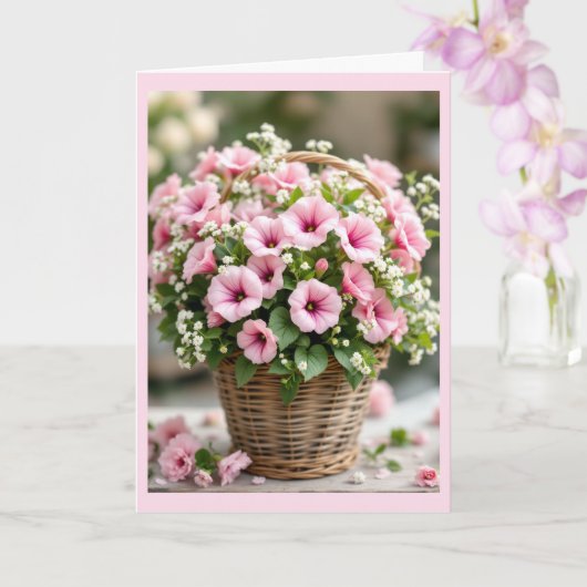 Pink Petunias Personalize Birthday Back Too Kaart (Orchidee)