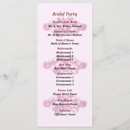 Pink Petunias Wedding Programme Programmakaart (Achterkant)