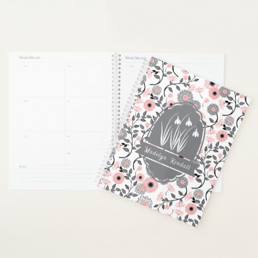 Pink & Pewter Laurentian Floral Custom Name Planner (Display)