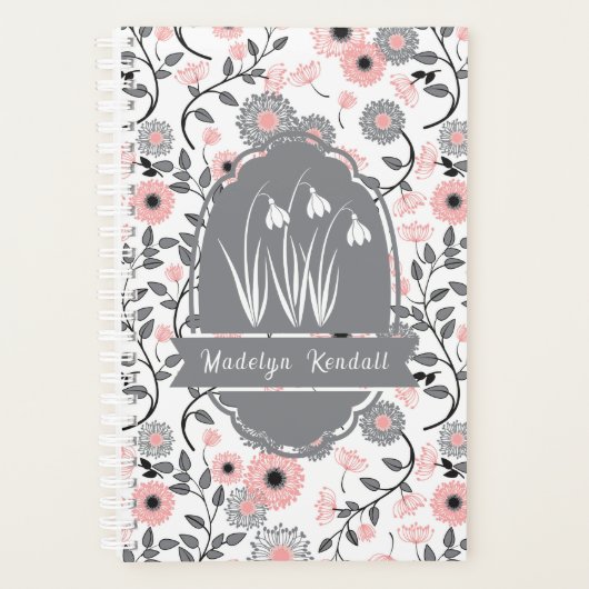 Pink & Pewter Laurentian Floral Custom Name Planner (Voorkant)