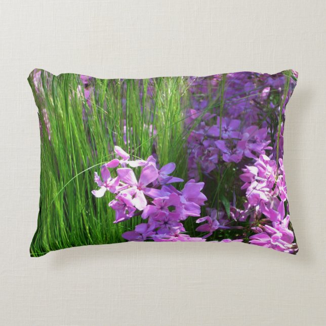 Pink Phlox en Grass Summer Floral Accent Kussen (Voorkant)