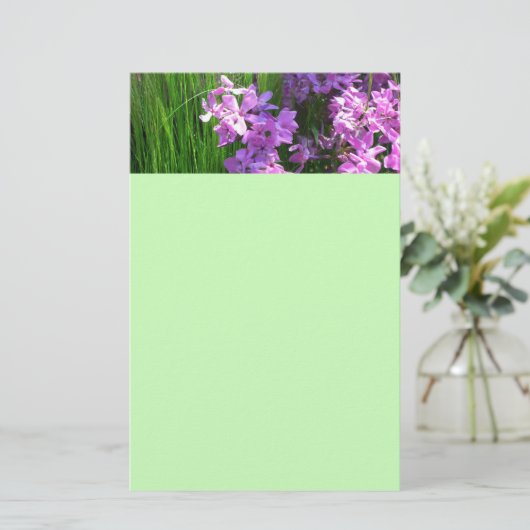 Pink Phlox en Grass Summer Floral Briefpapier (Staand voorkant)