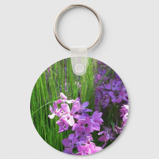 Pink Phlox en Grass Summer Floral Sleutelhanger (Voorkant)
