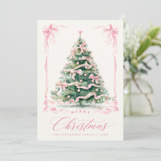 Pink Photo Christmas Feestdagenkaart (Staand voorkant)