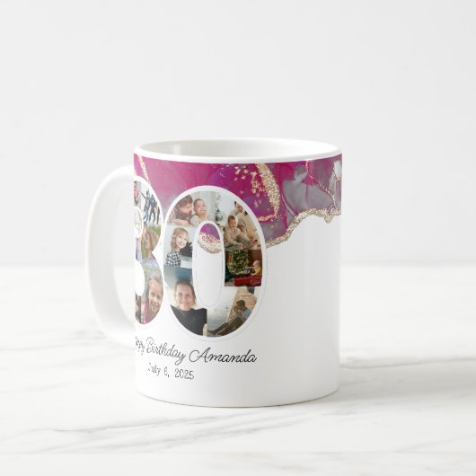Pink Photo Collage Number 30 - 30th Birthday Koffiemok (Voorkant links)