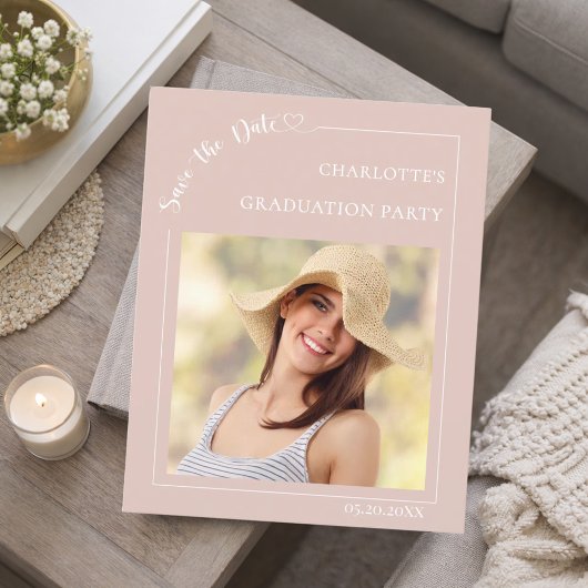 Pink photo Graduation Party Save the Date card