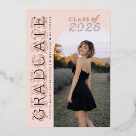 Pink Photo Graduation Rose Gold Foil Invitation Folie Uitnodiging