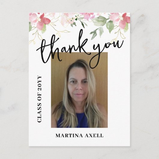 Pink Photo Graduation Thank You  Postcard Briefkaart (Voorkant)