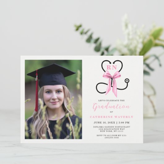 Pink Photo Nursing School Afstudeerfeest Kaart (Staand voorkant)
