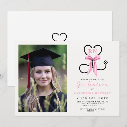 Pink Photo Nursing School Afstudeerfeest Kaart (Voorkant / Achterkant)