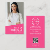 Pink Photo QR Code Logo Vertical Visitekaartje (Voorkant / Achterkant)