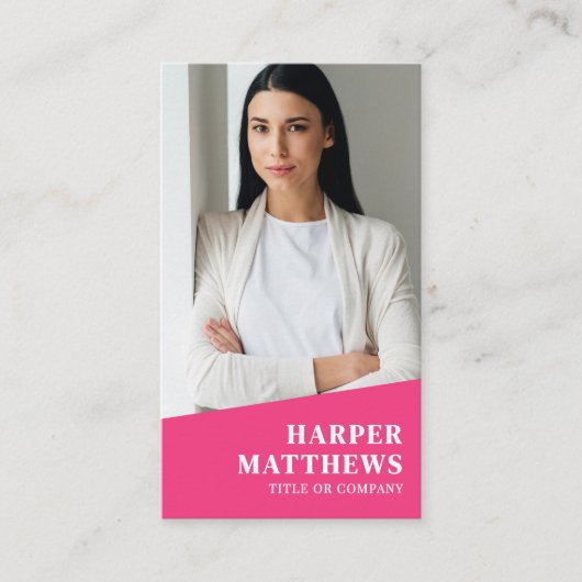 Pink Photo QR Code Vertical Visitekaartje (Voorkant)