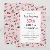 Pink Pickleball Party 50th Birthday Invitation Kaart (Voorkant / Achterkant)
