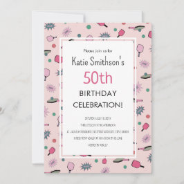 Pink Pickleball Party 50th Birthday Invitation Kaart