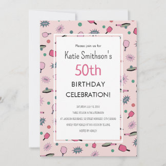 Pink Pickleball Party 50th Birthday Invitation Kaart