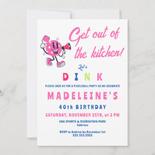 Pink Pickleball Party Cartoon Sportverjaardag Kaart