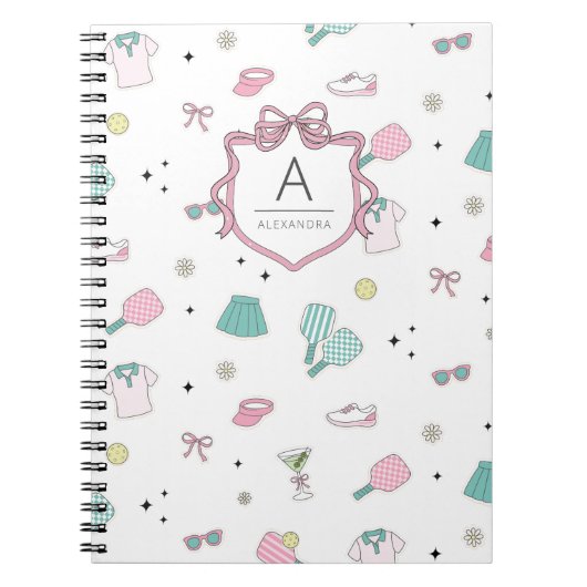 Pink Pickleball Preppy Monogram Print Notitieboek (Voorkant)